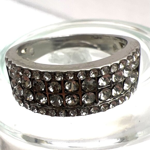 Wedding Ring Set Clear Cubic Zirconias Sz 8.5 27.3mm wide 9 rows Pave Cluster - Picture 11 of 12